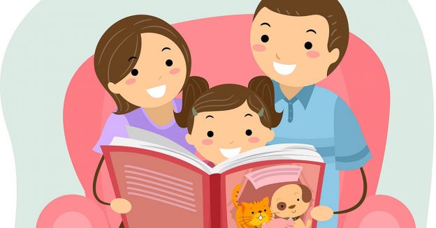 44984785 - stickman illustration of a family reading a book together